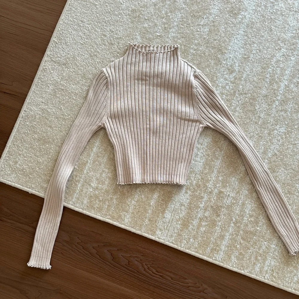 Princess Polly Cream Ribbed Top - Picture 1 of 2